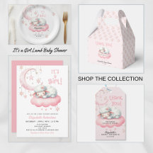 Moon Stars Pink Baby Lamb It's A Girl Baby Shower