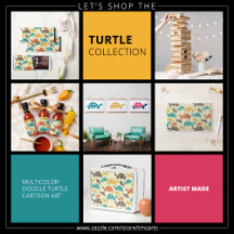 Multicolor Doodle Turtle Cartoon Art
