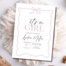 Pink Bow Baby Shower Invitation, Girl Baby Shower 