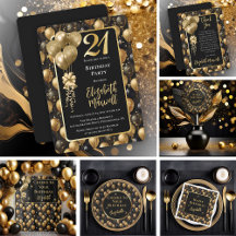 Elegant Black Gold Glitter 21st Birthday Party 