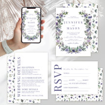 Boho chic purple green watercolor flower wedding