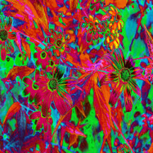Psychedelic Groovy Red and Green Wildflowers