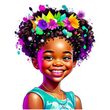 African-American Little Girl with Flowers Birthday