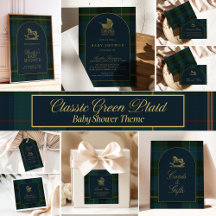 Classic Dark Green Blue Plaid Baby Shower