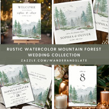 Rustic Watercolor Mountain Forest Wedding