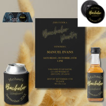 Modern Minimalist Black and Gold Bachelor Party 