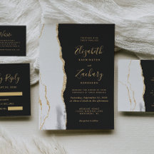 Modern Gray White Gold Agate Dark Wedding Suite