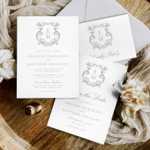Sage Green Vintage Baroque Monogram Crest Wedding