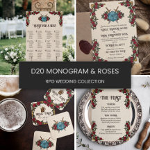 D20 Monogram Red Roses RPG Themed Wedding