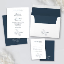 Tropical Leaf Navy Minimal Wedding Suite
