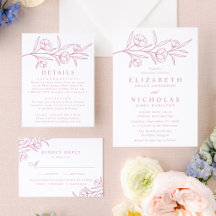 Elegant Sketched Floral Letterpress Wedding Suite