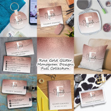 Rose Gold Glitter Ombre Monogrammed Collection