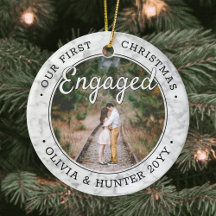 Our First Christmas Engaged Marble Photo Ornaments