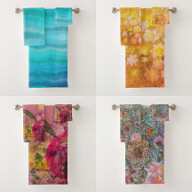 Bath Towel Sets With Watercolor Designs 