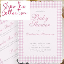 Classic Pink Gingham Minimalist Baby Shower