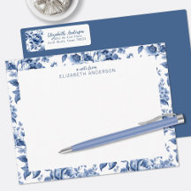 Blue White Elegant Vintage Floral Monogram