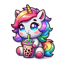 Cute Kawaii Cartoon Animals with Bubble Tea