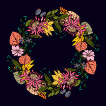 Pink red and yellow aster flower wreath chalkboard