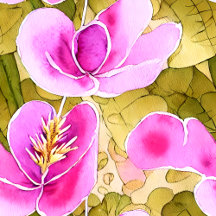 Watercolor Botanical Pink and Gold Flower