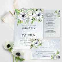 White Anemone Wedding Invitation Suite