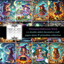 Cute Whimsical Witch Halloween Scrapbook Paper