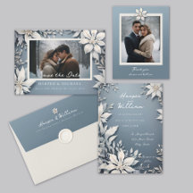 Crisp white and blue winter floral wedding 