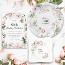 Pink Floral Watercolor Roses 80th Birthday Party