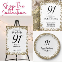 91st Birthday Celebration Gold Glitter Glam