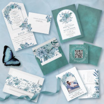 Teal and aqua blue flowers wedding collection