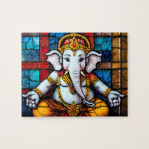 Mug Sets. Cute Ganesha Blue Mosaic Stained Glass