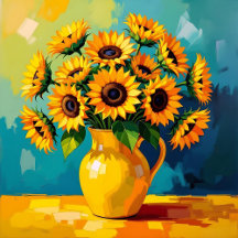 Pretty Yellow Sunflowers with Turquoise Background