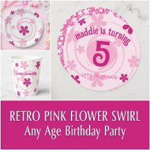 RETRO PINK FLOWER SWIRL Any Age Birthday Party