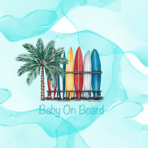 Baby On Board Surfing Teal Baby Shower