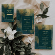 Modern Teal Blue Gold Abstract Wedding Suite