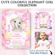 Colorful Summer Girl Elephant Birthday