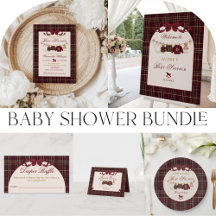 eddy Bear Baby Shower Girl Plaid Burgundy Bow