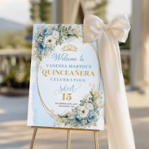 Dusty blue floral gold Quinceanera Signs 37-15
