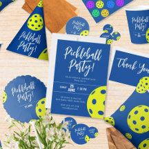 Retro Style Neon Blue Themed Pickleball Birthday