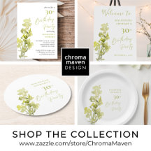 Elegant Green Botanical Watercolor 30th Birthday