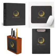 Golden Golf Ball Logo Elegant Golfer Monogram