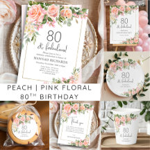 Peach   Pink Rose Floral 80th Birthday