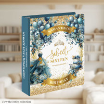 Blue dress gold sweet sixteen ring binders #14BD