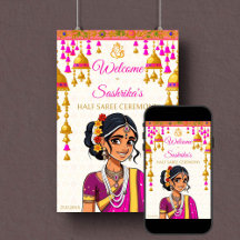 Half Saree Ceremony invitations decor stationery 
