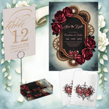 Steampunk Frame with Red Roses and Gears