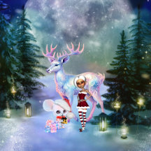 Cute reindeer with little elf
