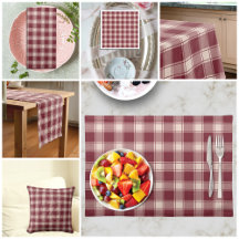 Maroon Gingham Fall Autumn Home Decor Collection