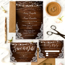 Rustic Wood String Lights Lace Wedding Collection