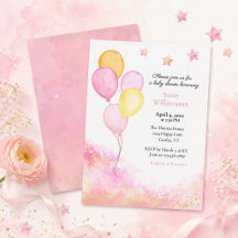 Pink Pastel Balloon Baby Shower Invitation
