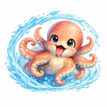 Happy Cute Octopus Kawaii Sea Life Illustration