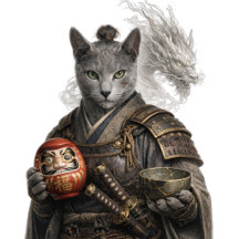 Russian Blue Samurai Cat